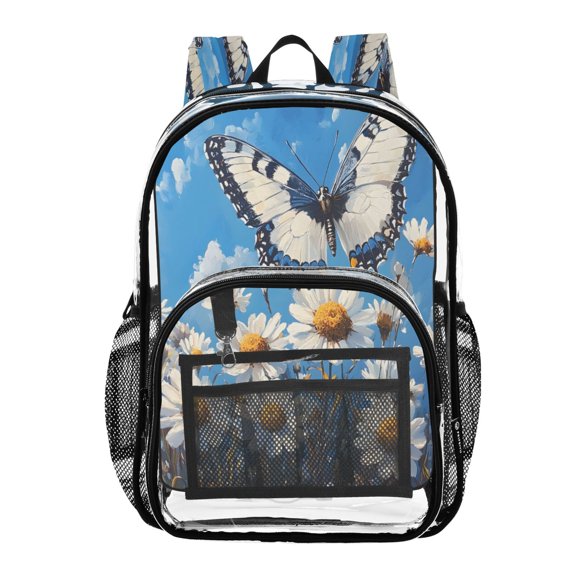 ALAZA Clear Backpack Butterfly on Daisy Flower PVC Transparent BookBag