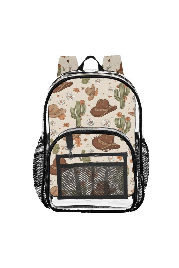 Clear Backpack Cactus Cowboy Hat PVC Transparent BookBag