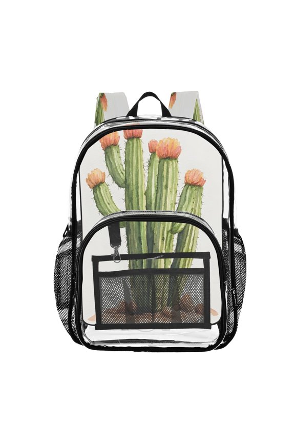 Clear Backpack Cactus Watercolor PVC Transparent BookBag