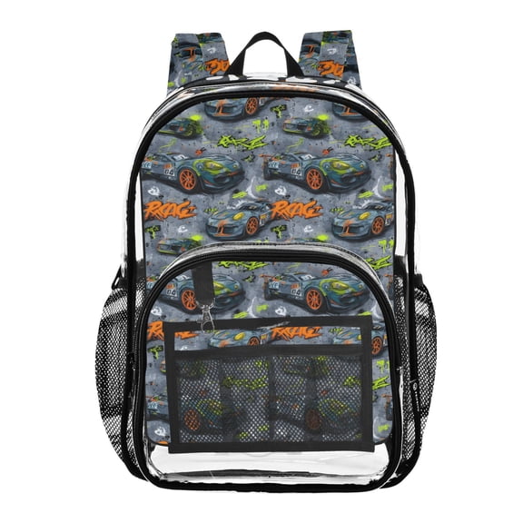 ALAZA Clear Backpack Car Racing Cartoon PVC Transparent BookBag
