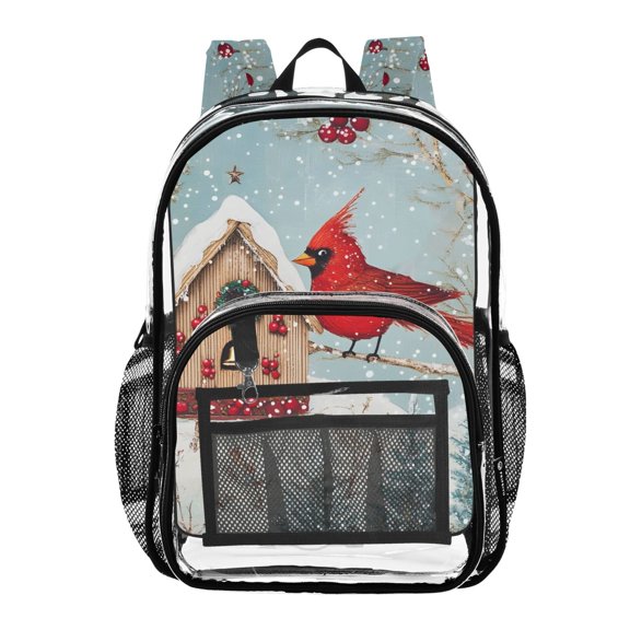 ALAZA Clear Backpack Cardinal Bird Christmas PVC Transparent BookBag