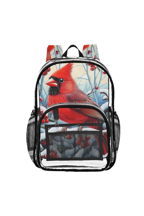 Clear Backpack Cardinal Snow Fir Berry PVC Transparent BookBag