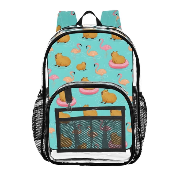 ALAZA Clear Backpack Cartoon Capybara Flamingo PVC Transparent BookBag
