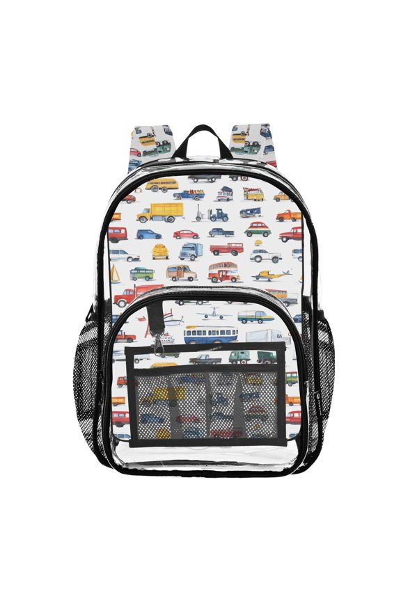 Clear Backpack Cartoon Car Vehicle PVC Transparent BookBag