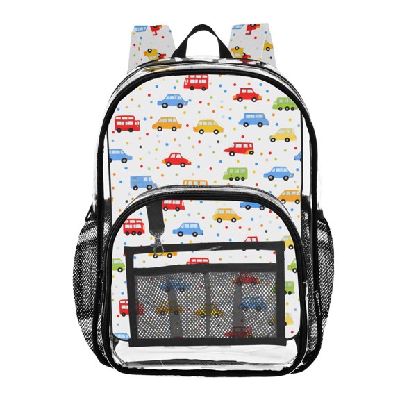 ALAZA Clear Backpack Cartoon Cars Vehicle PVC Transparent BookBag