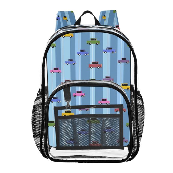 ALAZA Clear Backpack Cartoon Cars on Stripes PVC Transparent BookBag
