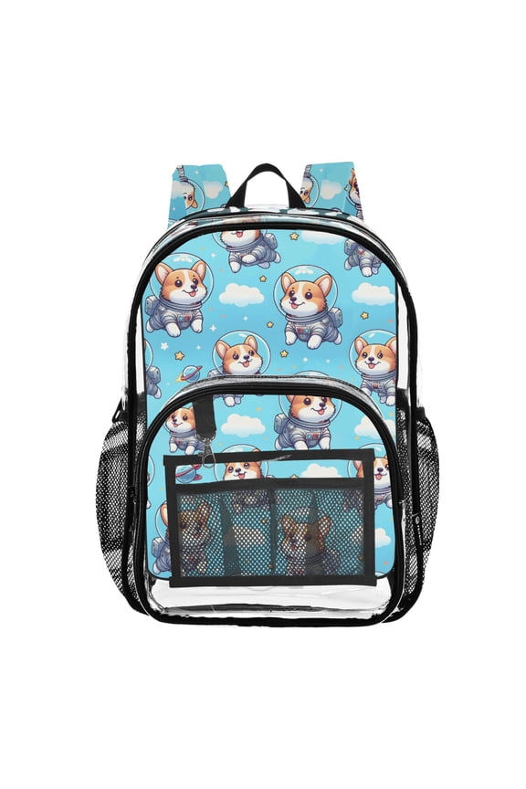 Clear Backpack Cartoon Corgi Dogs Space PVC Transparent BookBag