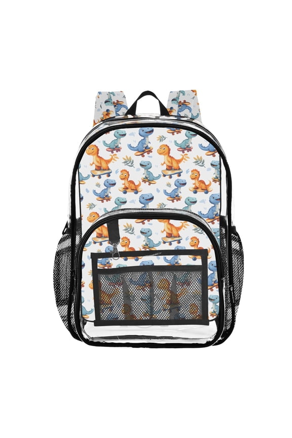 Clear Backpack Cartoon Dinosaur Play Skateboard PVC Transparent BookBag