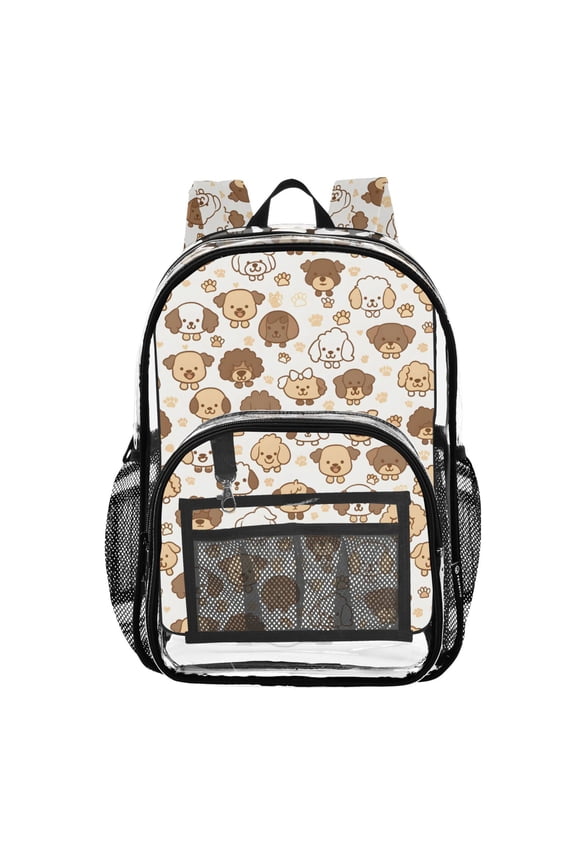 Clear Backpack Cartoon Dogs and Paw PVC Transparent BookBag
