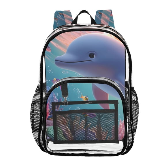 ALAZA Clear Backpack Cartoon Dolphin Coral Sunset PVC Transparent BookBag