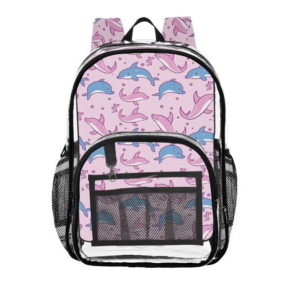 ALAZA Clear Backpack Cartoon Dolphins PVC Transparent BookBag