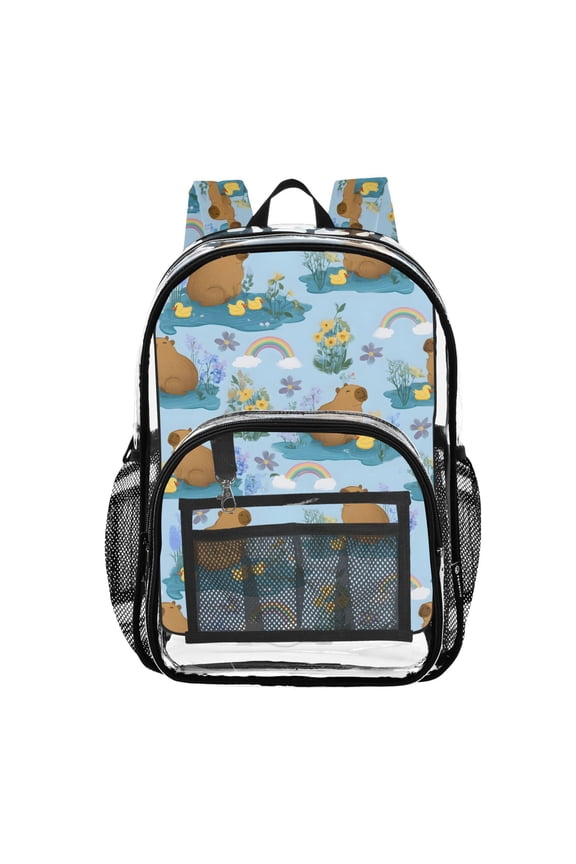 Clear Backpack Cartoon Duck Capybaras PVC Transparent BookBag