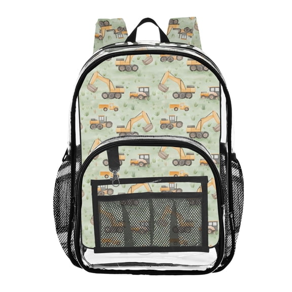 ALAZA Clear Backpack Cartoon Excavator Trucks PVC Transparent BookBag
