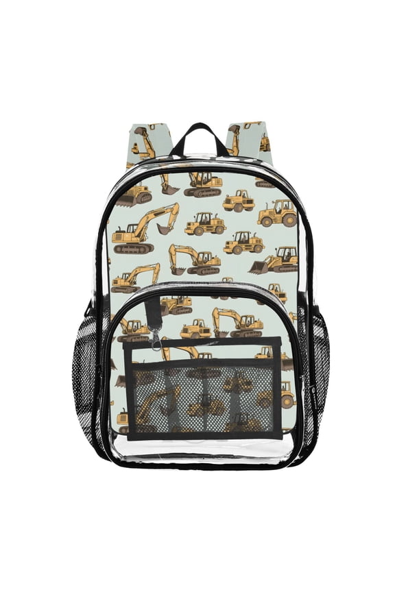 Clear Backpack Cartoon Excavator Vehicle PVC Transparent BookBag