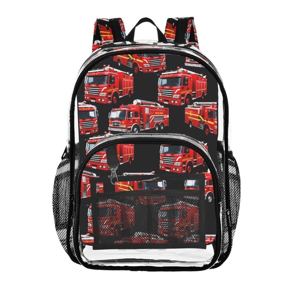 ALAZA Clear Backpack Cartoon Fire Truck Cute PVC Transparent BookBag