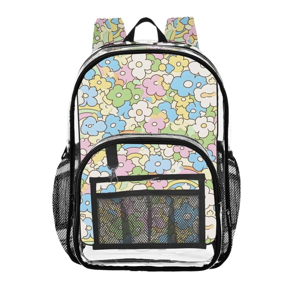 ALAZA Clear Backpack Cartoon Flower Rainbow PVC Transparent BookBag