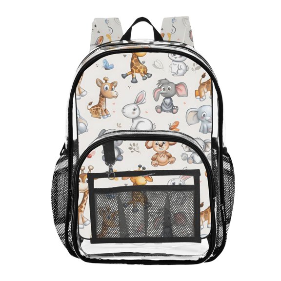ALAZA Clear Backpack Cartoon Giraffes Elephants Rabbits PVC Transparent BookBag