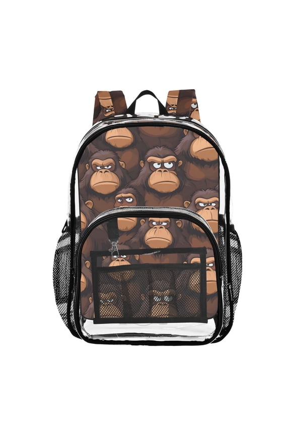 Clear Backpack Cartoon Gorillas-a1 PVC Transparent BookBag