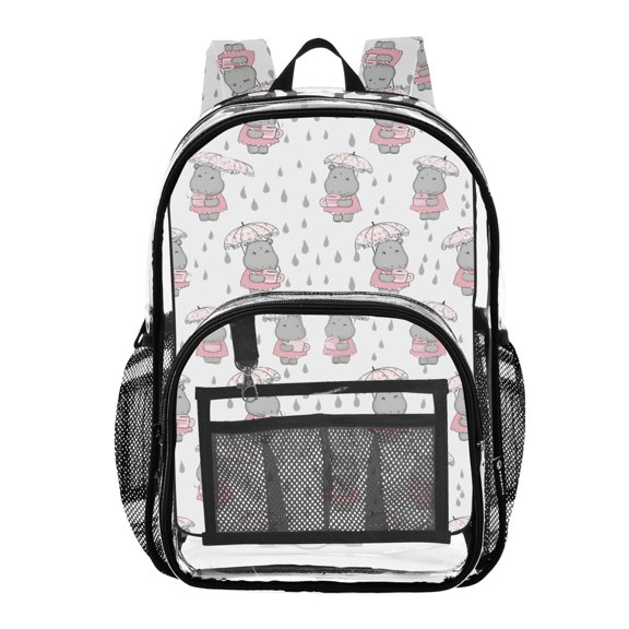 ALAZA Clear Backpack Cartoon Hippo in Rain PVC Transparent BookBag
