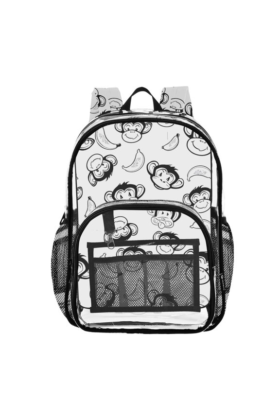 Clear Backpack Cartoon Monkey Banana-1 PVC Transparent BookBag
