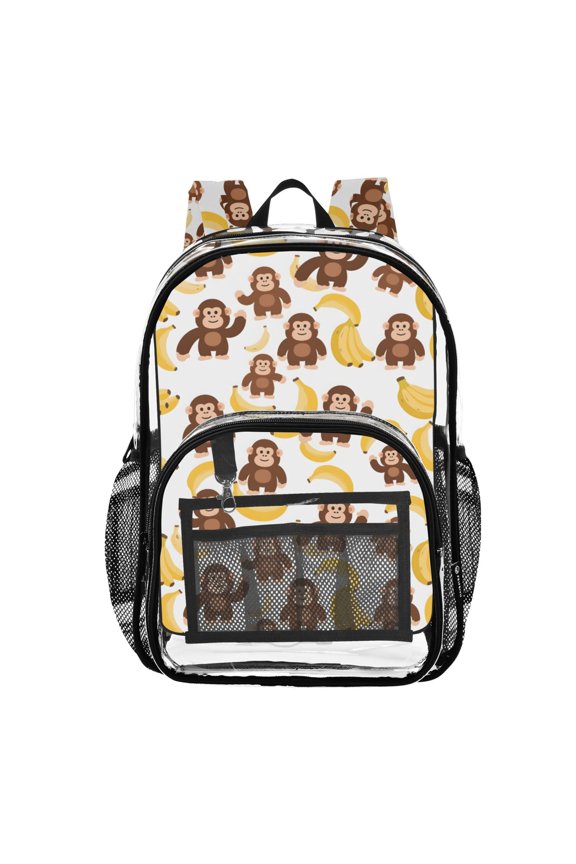 Clear Backpack Cartoon Monkey Bananas Cute PVC Transparent BookBag