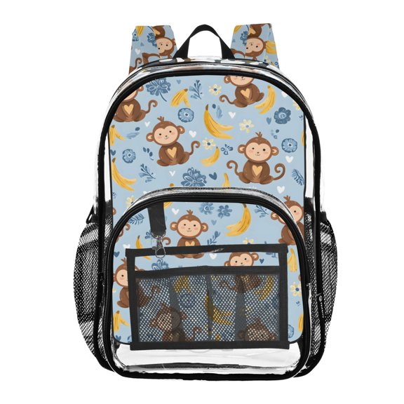 ALAZA Clear Backpack Cartoon Monkey Bananas PVC Transparent BookBag