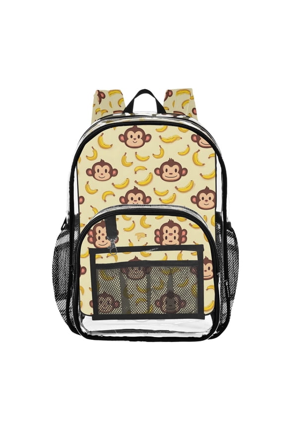 Clear Backpack Cartoon Monkey Bananas PVC Transparent BookBag