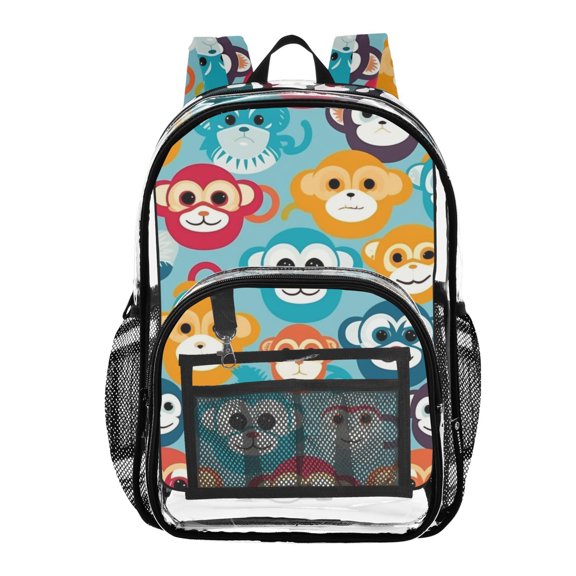 ALAZA Clear Backpack Cartoon Monkey Cute PVC Transparent BookBag