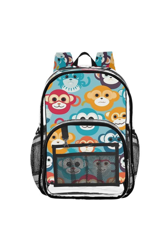 Clear Backpack Cartoon Monkey Cute PVC Transparent BookBag