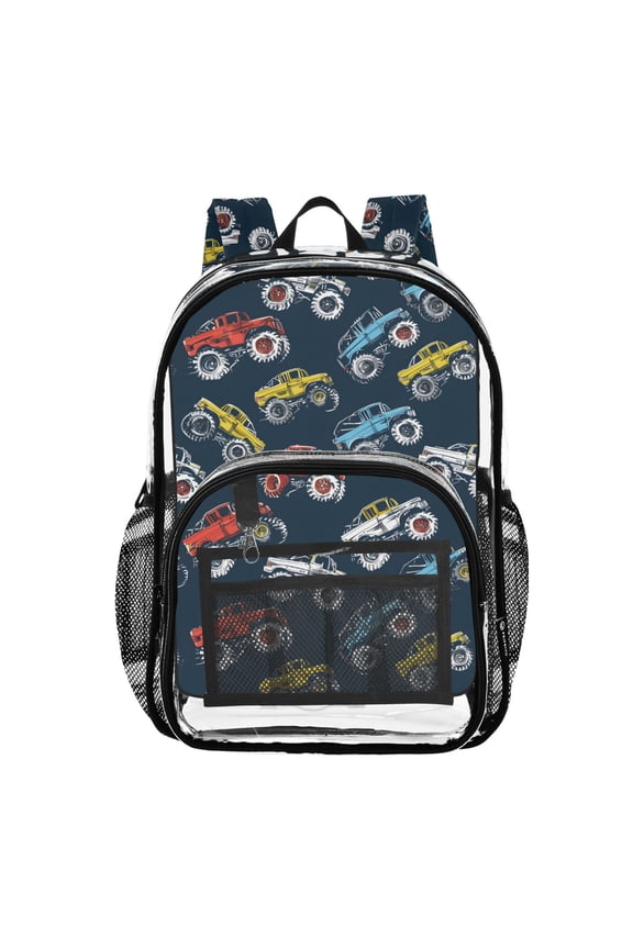 Clear Backpack Cartoon Monster Trucks Comic PVC Transparent BookBag
