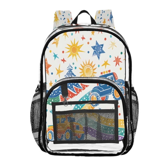 ALAZA Clear Backpack Cartoon Monster Trucks PVC Transparent BookBag
