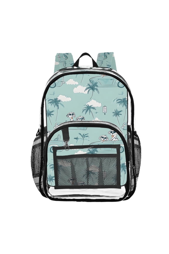 Clear Backpack Cartoon Palm Dogs in Car PVC Transparent BookBag