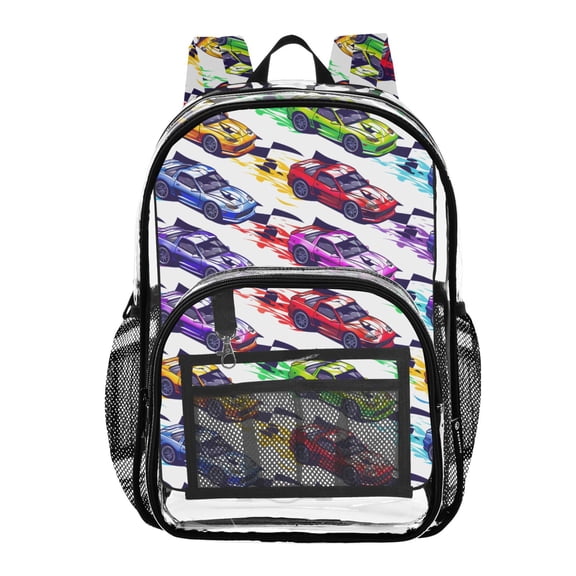 ALAZA Clear Backpack Cartoon Race Cars PVC Transparent BookBag
