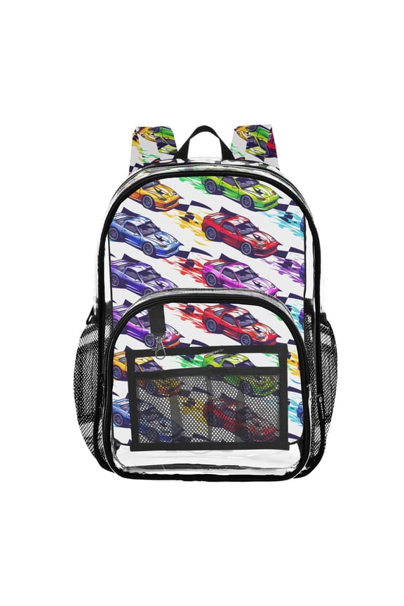 Clear Backpack Cartoon Race Cars PVC Transparent BookBag