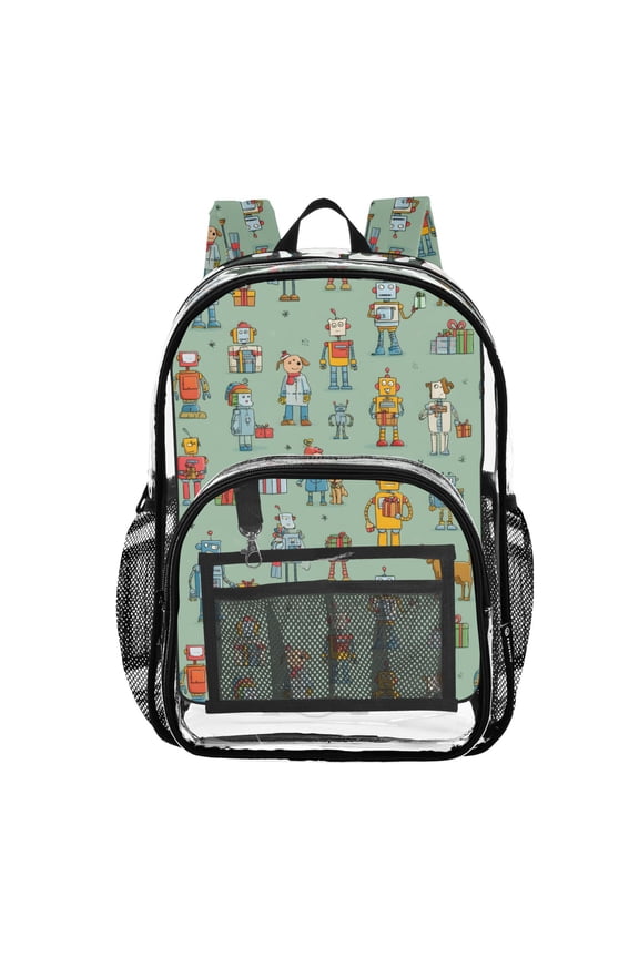 Clear Backpack Cartoon Robots PVC Transparent BookBag