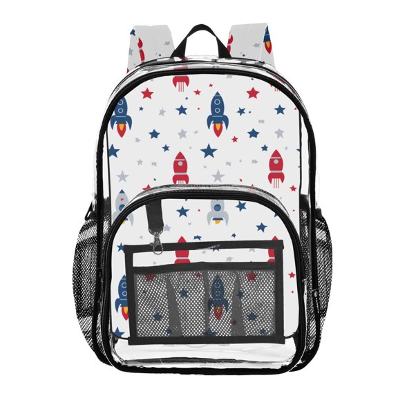 ALAZA Clear Backpack Cartoon Rockets Stars PVC Transparent BookBag
