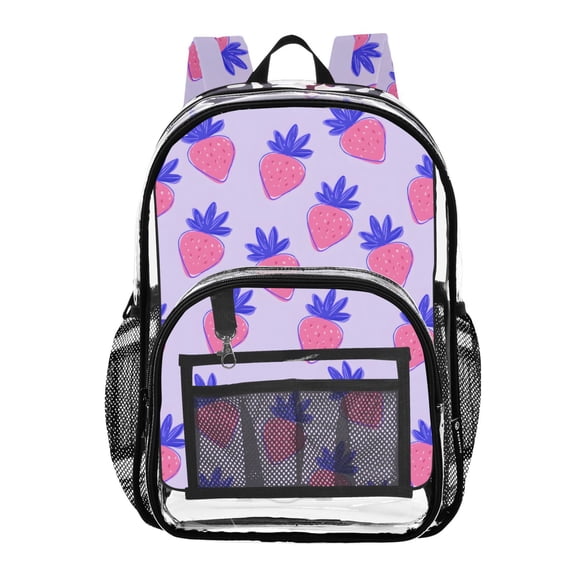 ALAZA Clear Backpack Cartoon Strawberry Pattern PVC Transparent BookBag