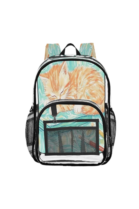 Clear Backpack Cat Artist Painting PVC Transparent BookBag