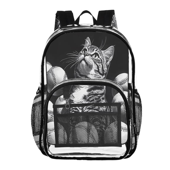 ALAZA Clear Backpack Cat in Baseball PVC Transparent BookBag