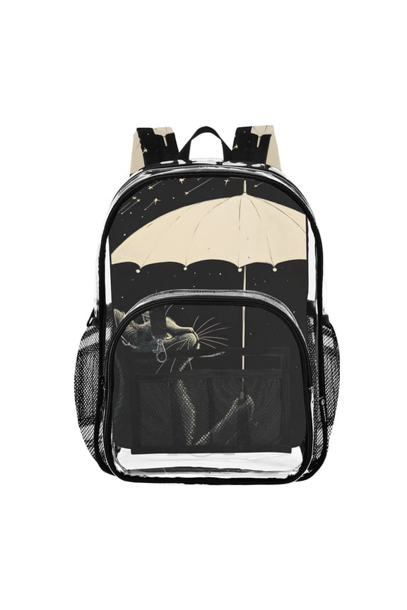 Clear Backpack Cat with Umbrella PVC Transparent BookBag