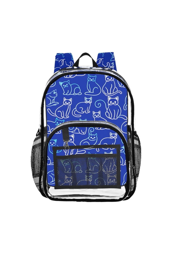 Clear Backpack Cats Art Line PVC Transparent BookBag