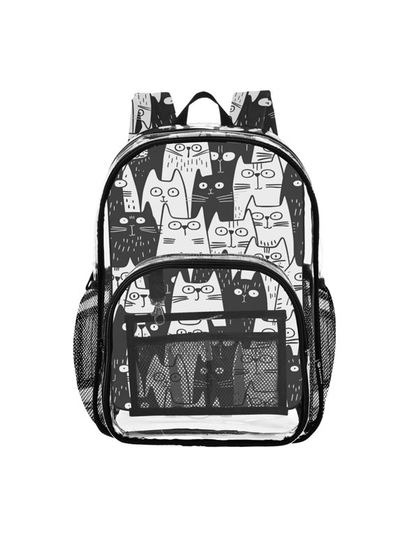Clear Backpack Cats Doodle PVC Transparent BookBag