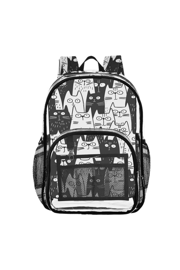 Clear Backpack Cats Doodle PVC Transparent BookBag