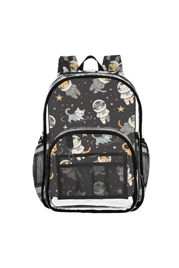 Clear Backpack Cats on Space PVC Transparent BookBag