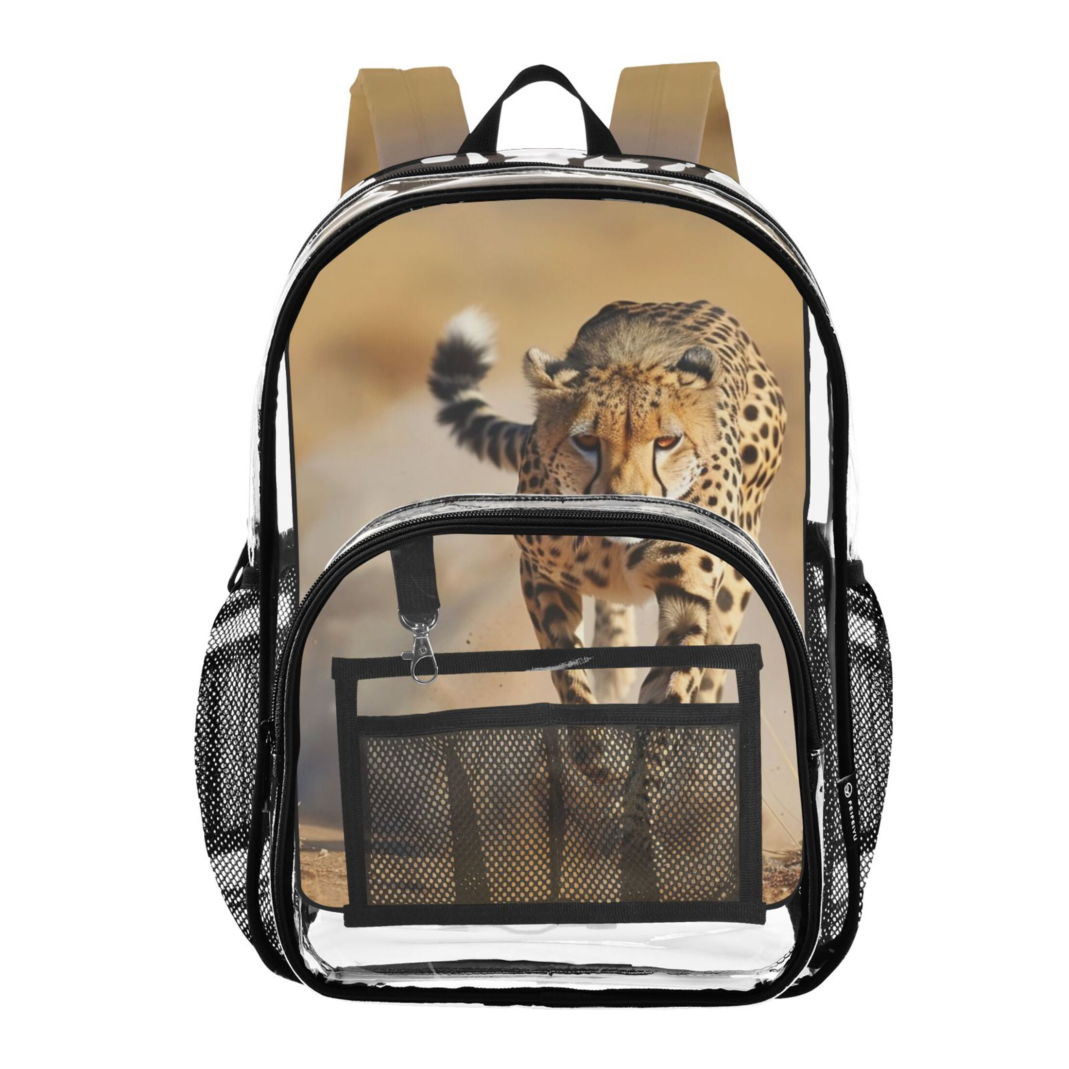 3884 Black & White Leopard Print Cheetah Clear Fashion Backpack Transparent Amazon.com | Xunteny Leopard Mesh Backpack for Girls Women  main image 2
