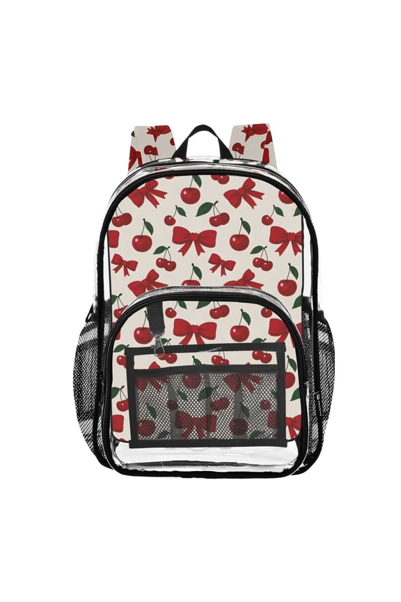 Clear Backpack Cherry Fruits Bow PVC Transparent BookBag