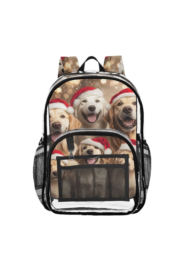 Clear Backpack Christmas Golden Retrievers Dogs PVC Transparent BookBag