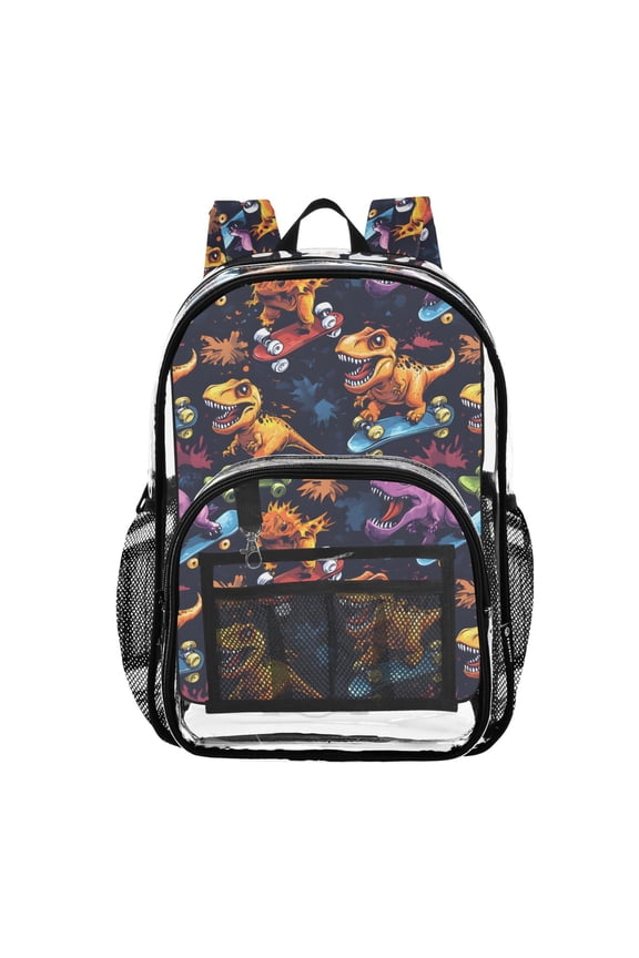 Clear Backpack Cool Dinosaur Skateboards PVC Transparent BookBag