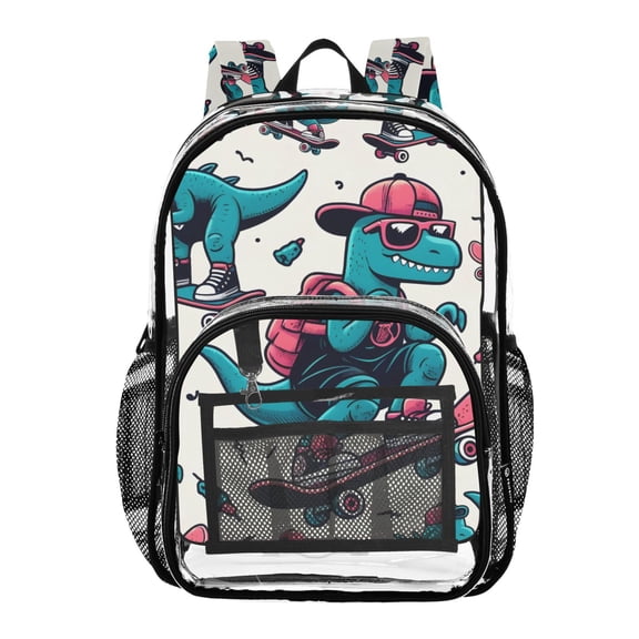 ALAZA Clear Backpack Cool Dinosaur Skating PVC Transparent BookBag