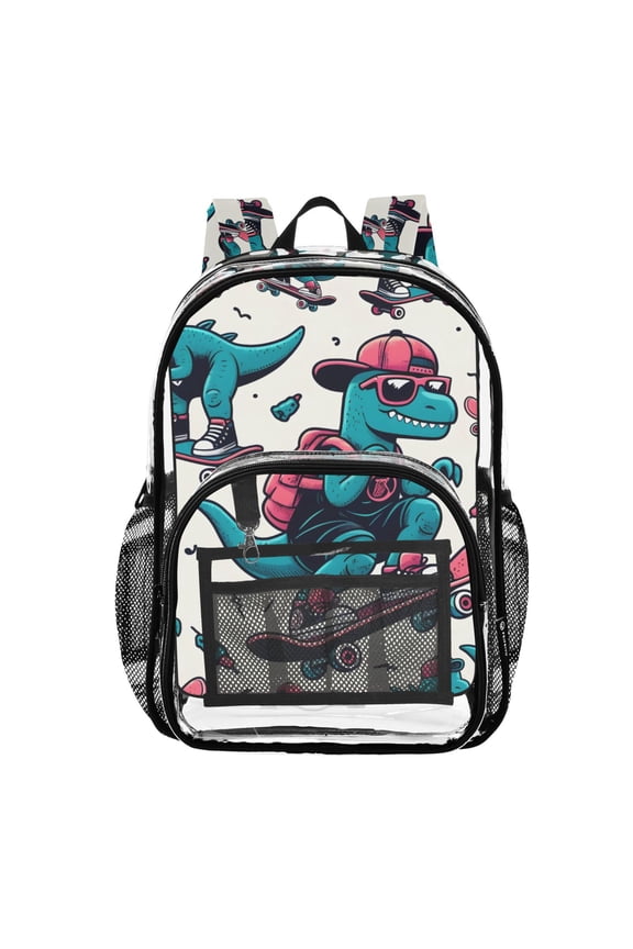 Clear Backpack Cool Dinosaur Skating PVC Transparent BookBag